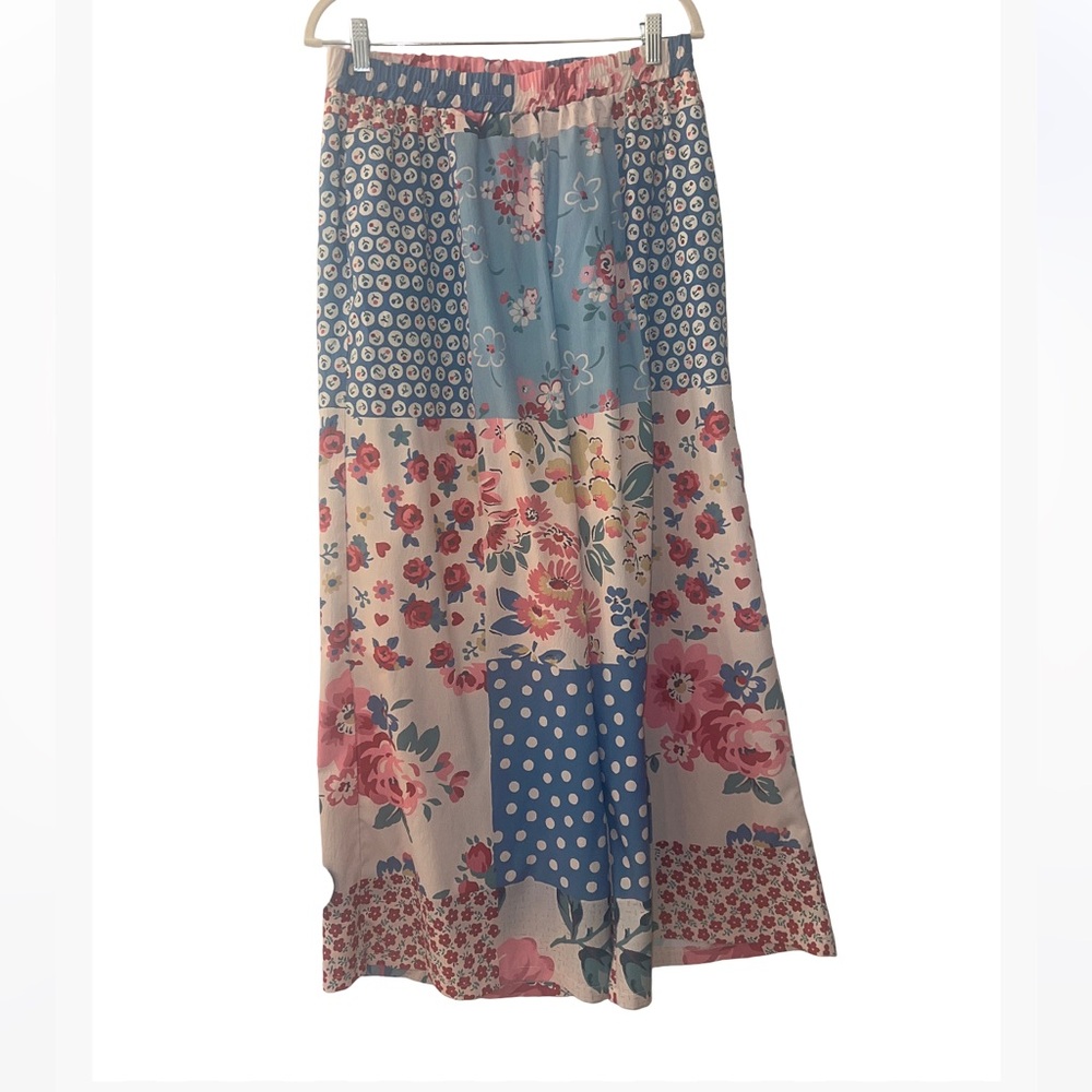 Patchwork wide leg pants with pockets - image 1